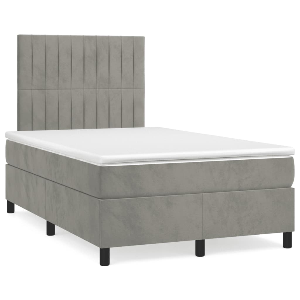 vidaXL Κρεβάτι Boxspring με Στρώμα Ανοιχτό Γκρι 120x200 εκ. Βελούδινο