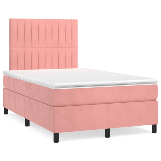 vidaXL Κρεβάτι Boxspring με Στρώμα Ροζ 120x200 εκ. Βελούδινο