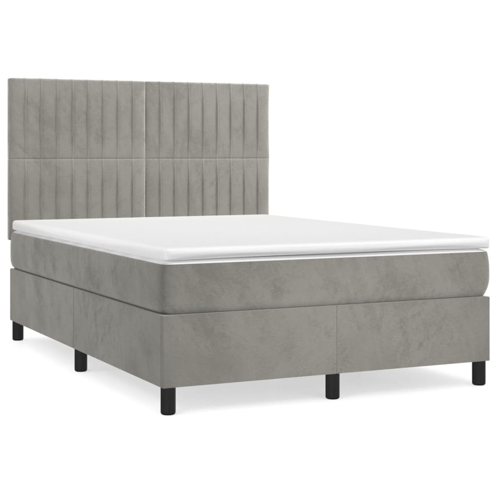 vidaXL Κρεβάτι Boxspring με Στρώμα Ανοιχτό Γκρι 140x190 εκ. Βελούδινο