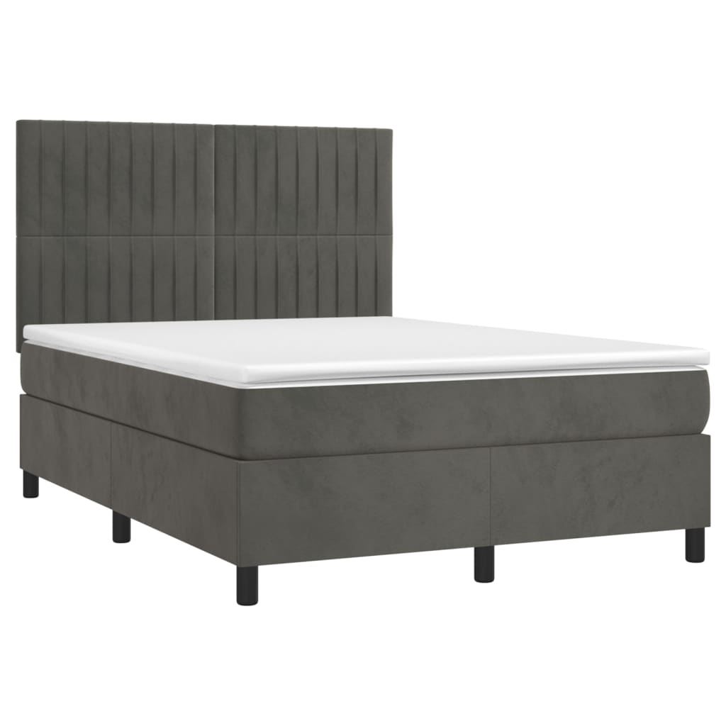 vidaXL Κρεβάτι Boxspring με Στρώμα Σκούρο Γκρι 140x200 εκ. Βελούδινο