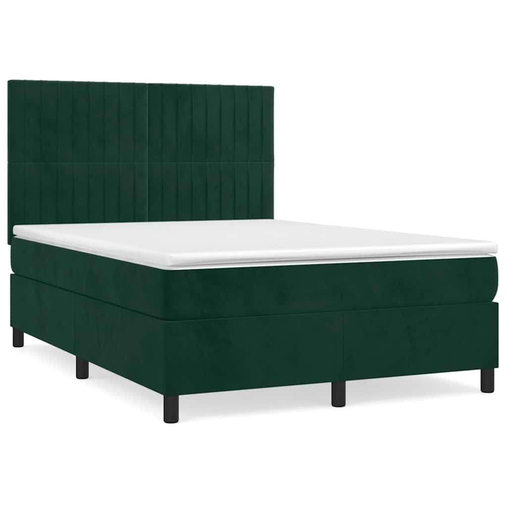 vidaXL Κρεβάτι Boxspring με Στρώμα Σκούρο Πράσινο 140x200εκ. Βελούδινο