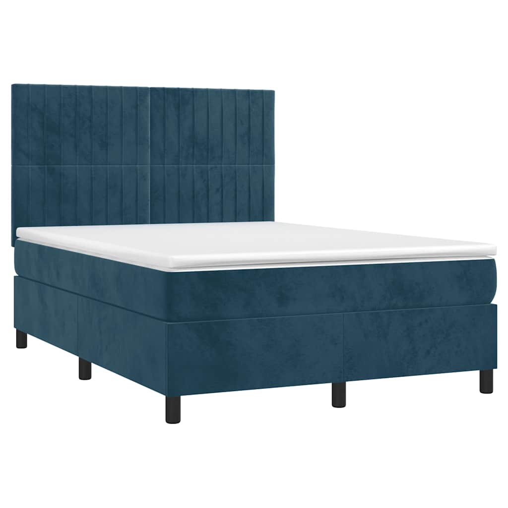 vidaXL Κρεβάτι Boxspring με Στρώμα Σκούρο Μπλε 140x200 εκ. Βελούδινο