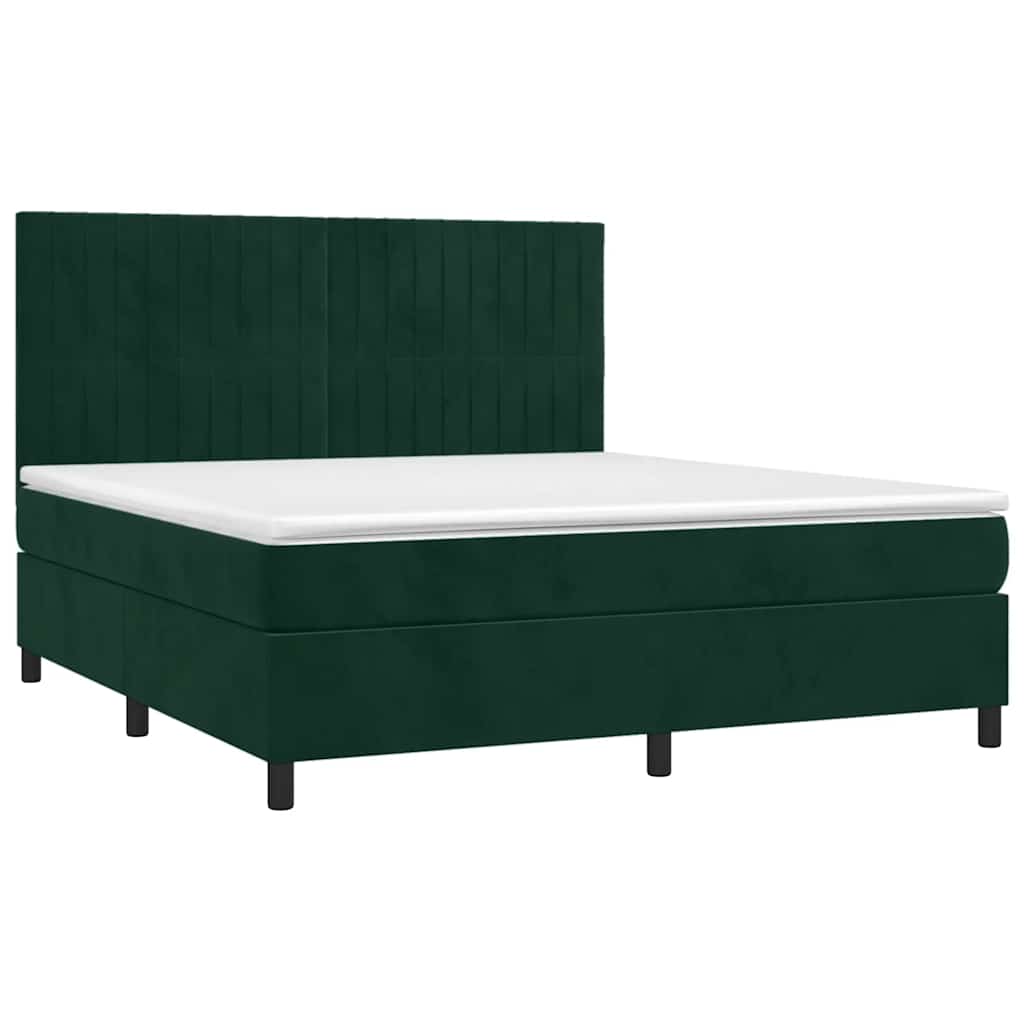 vidaXL Κρεβάτι Boxspring με Στρώμα Σκούρο Πράσινο 160x200εκ. Βελούδινο