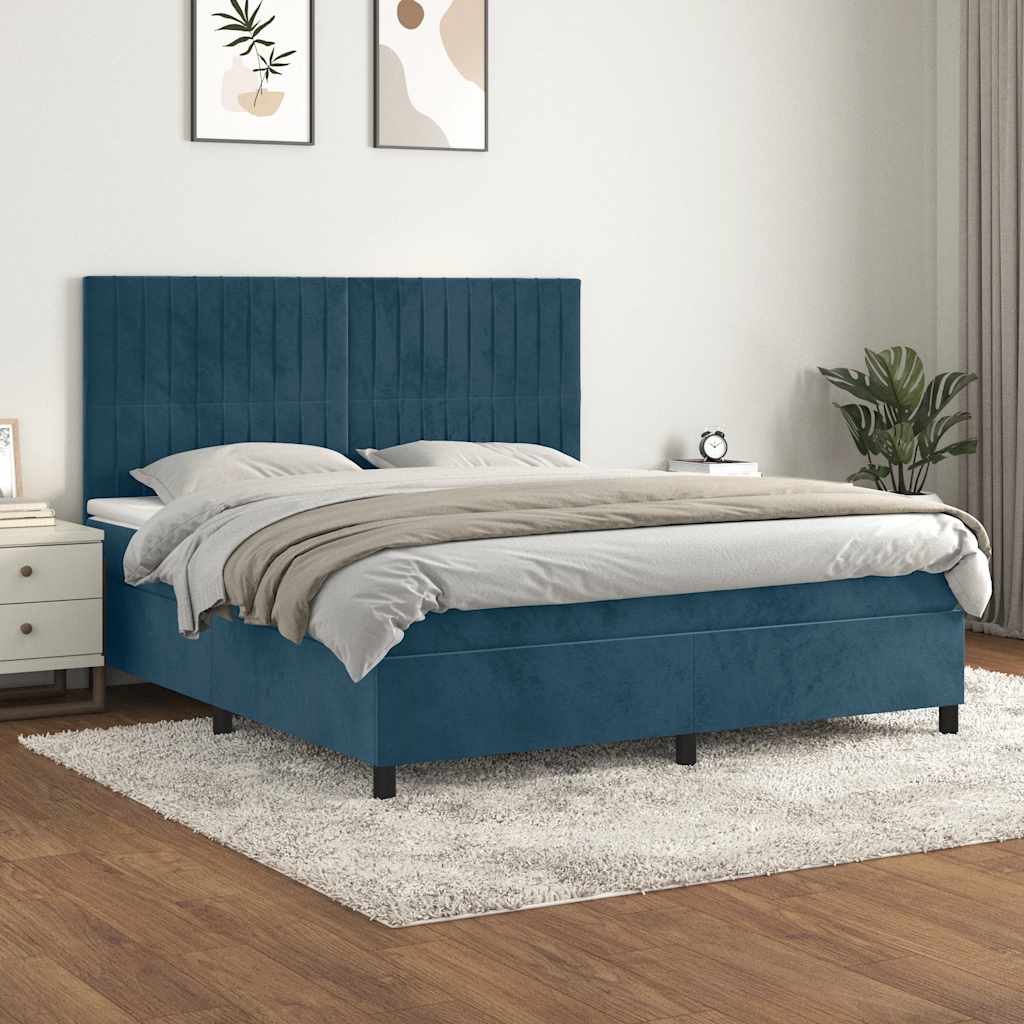 vidaXL Κρεβάτι Boxspring με Στρώμα Σκούρο Μπλε 180x200 εκ. Βελούδινο