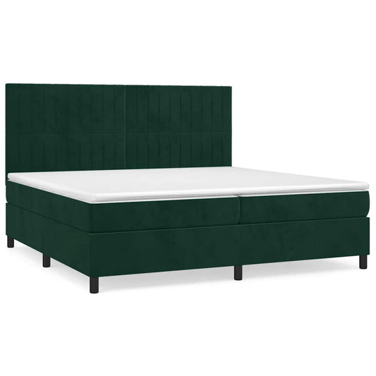 vidaXL Κρεβάτι Boxspring με Στρώμα Σκούρο Πράσινο 200x200εκ. Βελούδινο