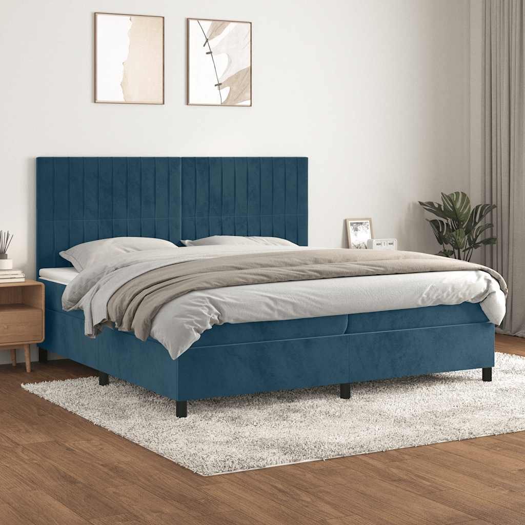 vidaXL Κρεβάτι Boxspring με Στρώμα Σκούρο Μπλε 200x200 εκ. Βελούδινο