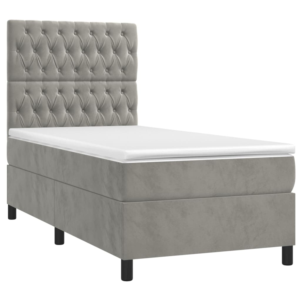vidaXL Κρεβάτι Boxspring με Στρώμα Ανοιχτό Γκρι 90x200 εκ. Βελούδινο