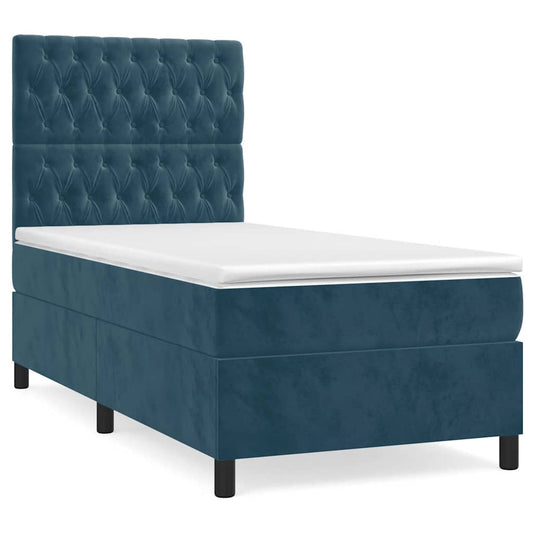 vidaXL Κρεβάτι Boxspring με Στρώμα Σκούρο Μπλε 90x200 εκ. Βελούδινο