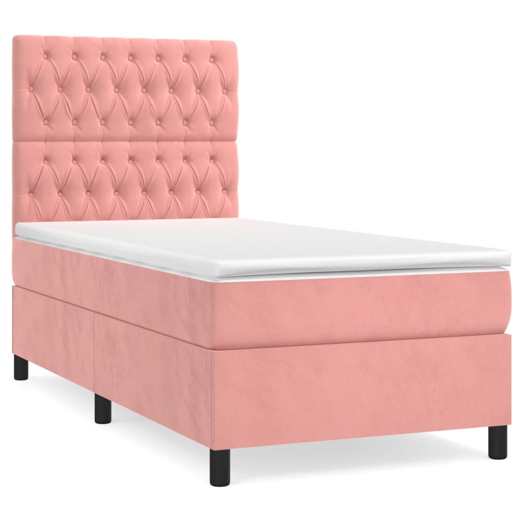 vidaXL Κρεβάτι Boxspring με Στρώμα Ροζ 90x200 εκ. Βελούδινο
