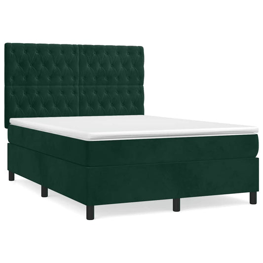 vidaXL Κρεβάτι Boxspring με Στρώμα Σκούρο Πράσινο 140x190εκ. Βελούδινο