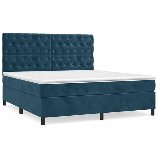 vidaXL Κρεβάτι Boxspring με Στρώμα Σκούρο Μπλε 160x200 εκ. Βελούδινο