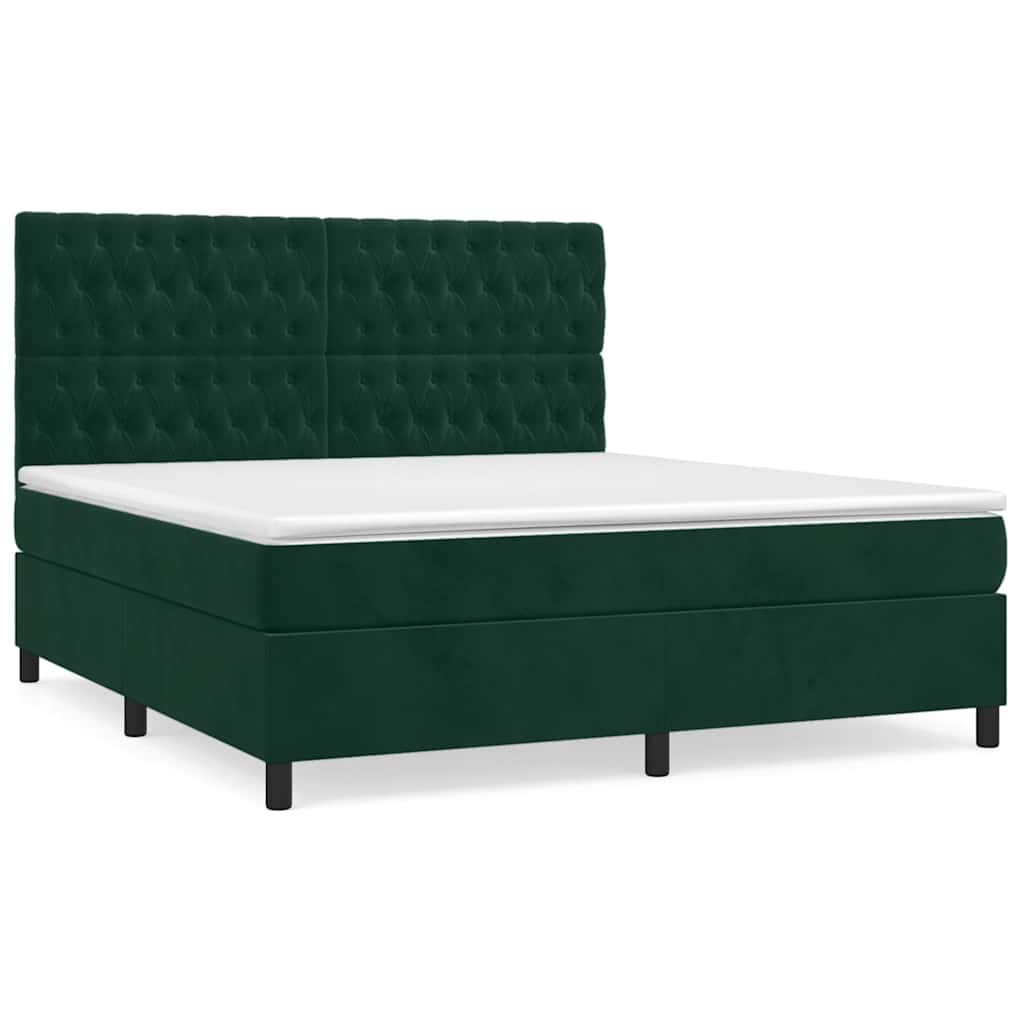 vidaXL Κρεβάτι Boxspring με Στρώμα Σκούρο Πράσινο 180x200εκ. Βελούδινο