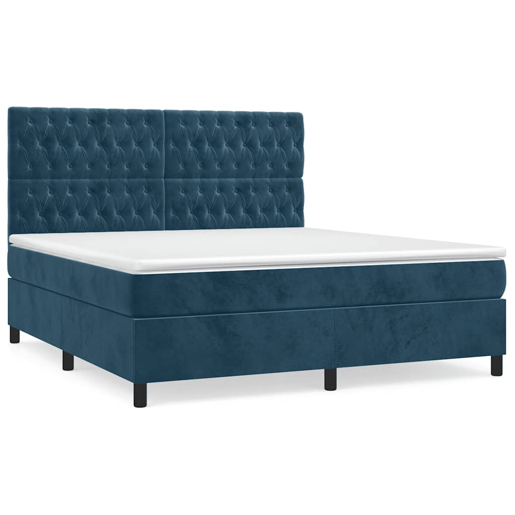 vidaXL Κρεβάτι Boxspring με Στρώμα Σκούρο Μπλε 180x200 εκ. Βελούδινο
