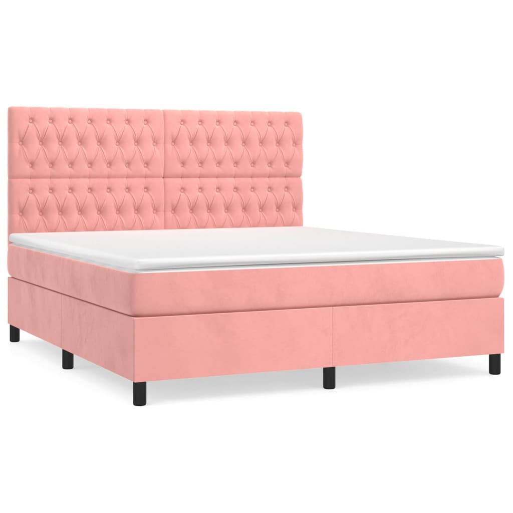 vidaXL Κρεβάτι Boxspring με Στρώμα Ροζ 180x200 εκ. Βελούδινο