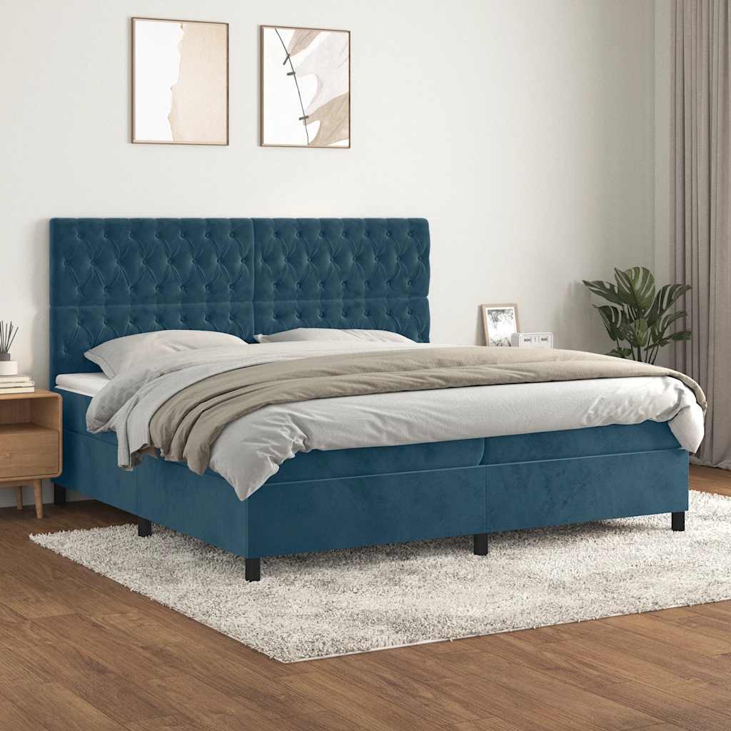 vidaXL Κρεβάτι Boxspring με Στρώμα Σκούρο Μπλε 200x200 εκ. Βελούδινο