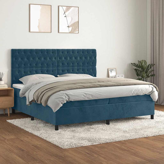 vidaXL Κρεβάτι Boxspring με Στρώμα Σκούρο Μπλε 200x200 εκ. Βελούδινο