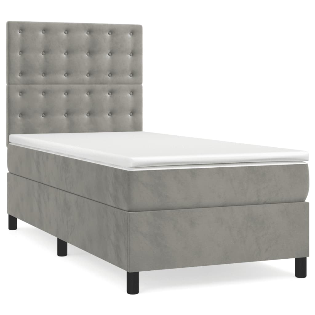 vidaXL Κρεβάτι Boxspring με Στρώμα Ανοιχτό Γκρι 90x200 εκ. Βελούδινο