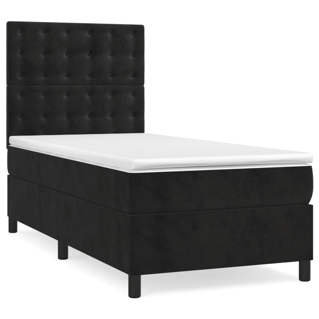 vidaXL Κρεβάτι Boxspring με Στρώμα Μαύρο 100x200 εκ. Βελούδινο
