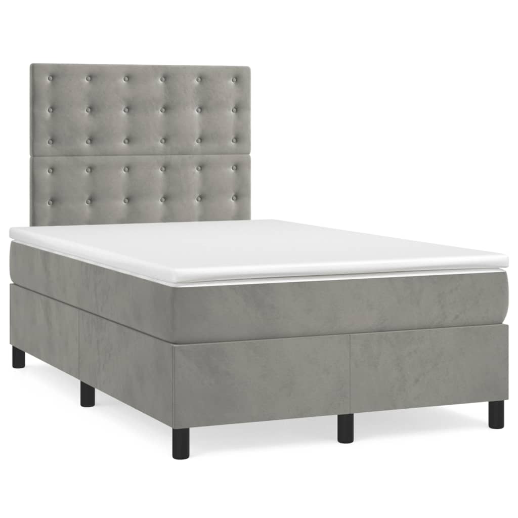 vidaXL Κρεβάτι Boxspring με Στρώμα Ανοιχτό Γκρι 120x200 εκ. Βελούδινο