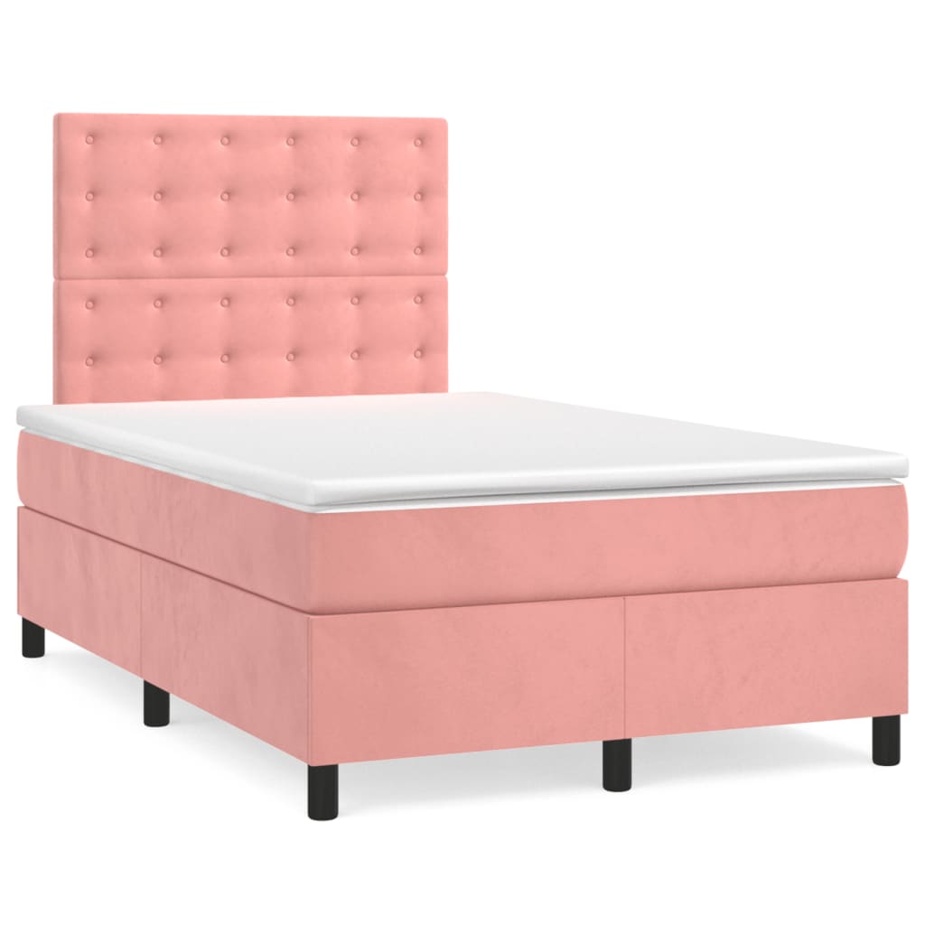 vidaXL Κρεβάτι Boxspring με Στρώμα Ροζ 120x200 εκ. Βελούδινο