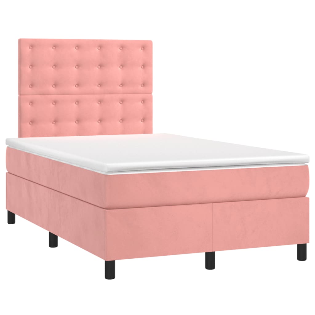 vidaXL Κρεβάτι Boxspring με Στρώμα Ροζ 120x200 εκ. Βελούδινο