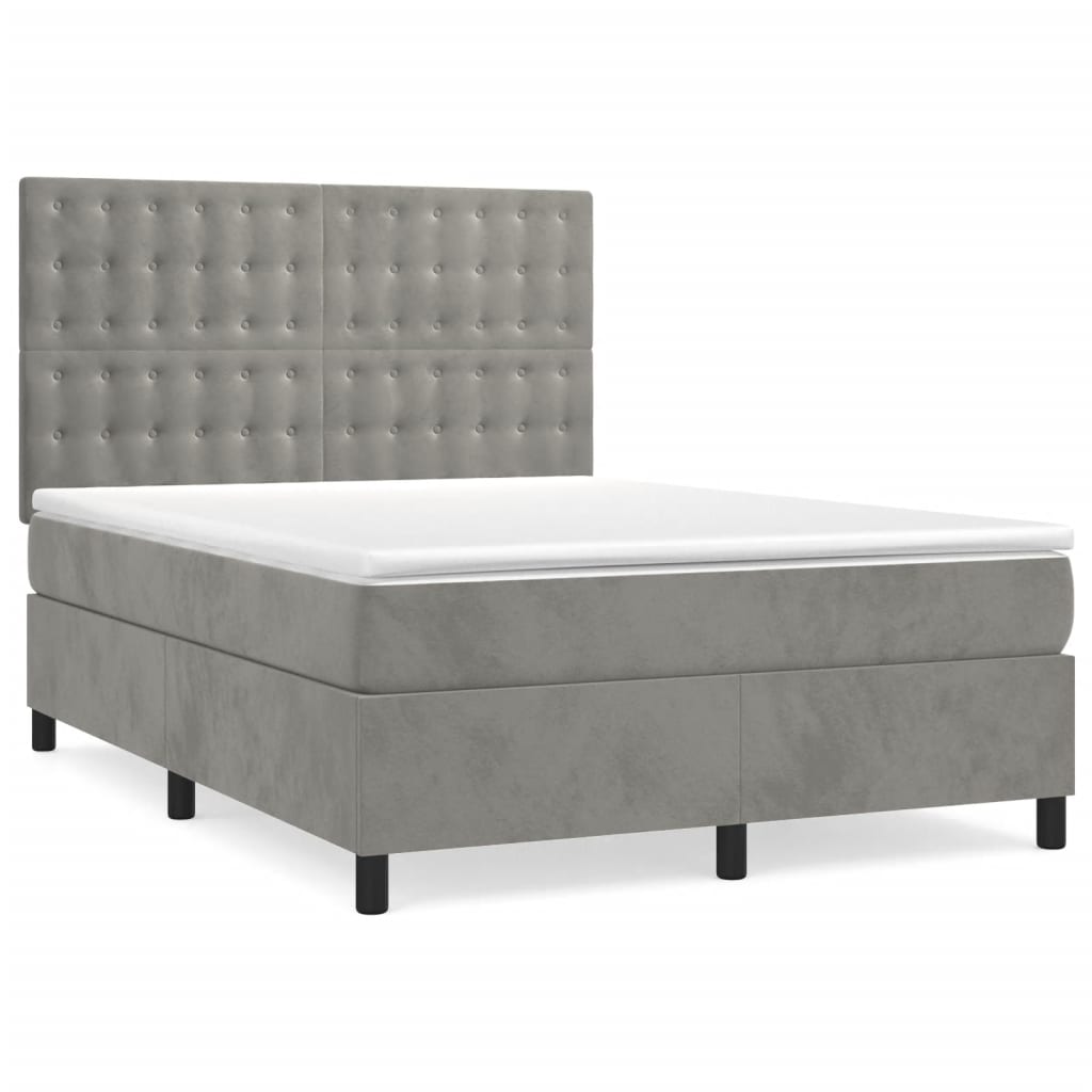 vidaXL Κρεβάτι Boxspring με Στρώμα Ανοιχτό Γκρι 140x190 εκ. Βελούδινο