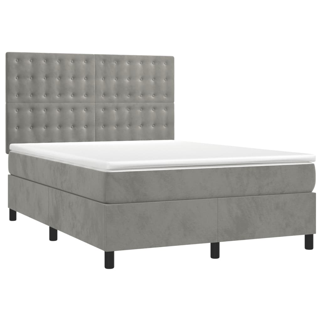 vidaXL Κρεβάτι Boxspring με Στρώμα Ανοιχτό Γκρι 140x190 εκ. Βελούδινο