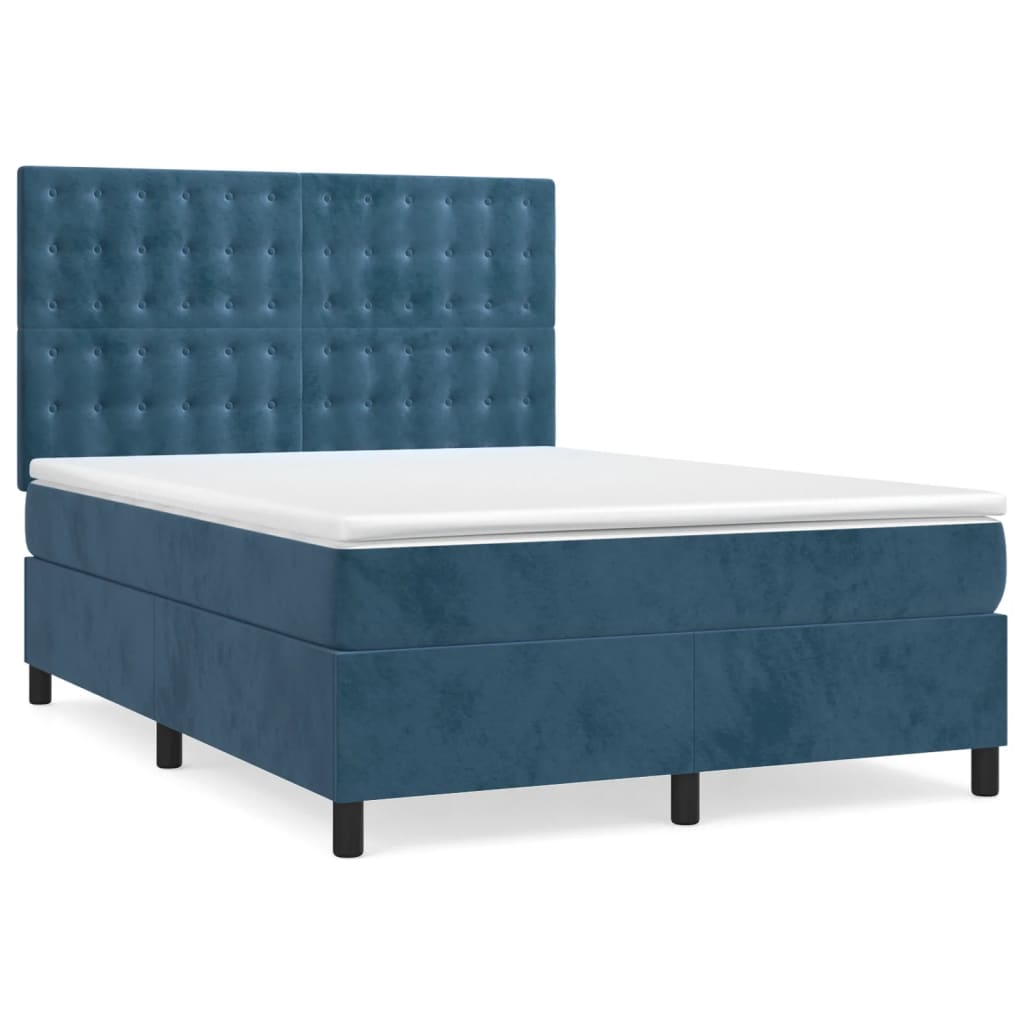vidaXL Κρεβάτι Boxspring με Στρώμα Σκούρο Μπλε 140x190 εκ. Βελούδινο