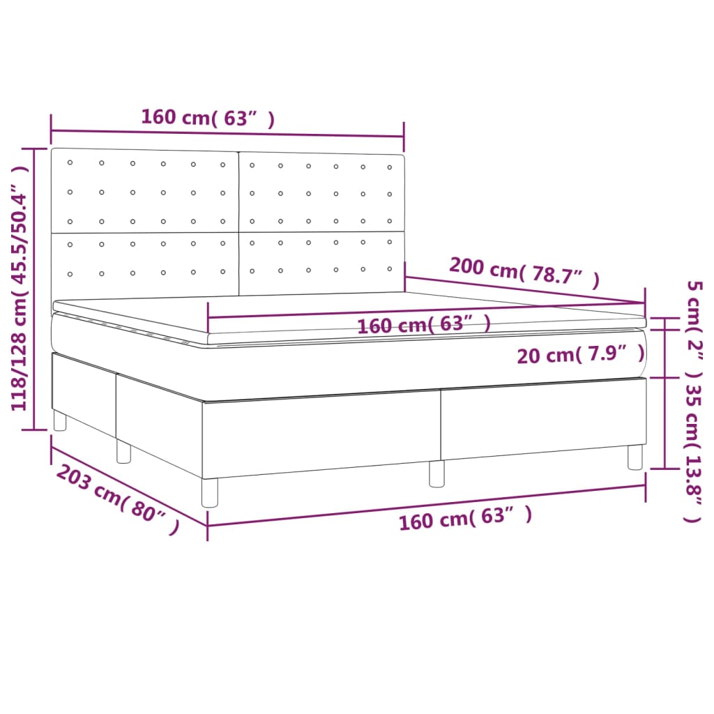 vidaXL Κρεβάτι Boxspring με Στρώμα Μαύρο 160x200 εκ. Βελούδινο