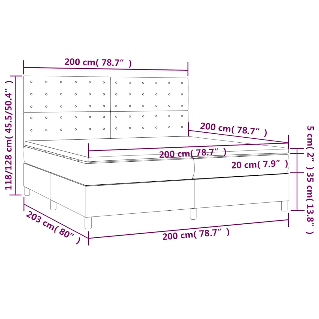 vidaXL Κρεβάτι Boxspring με Στρώμα Σκούρο Πράσινο 200x200εκ. Βελούδινο