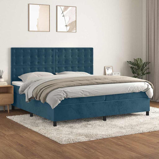 vidaXL Κρεβάτι Boxspring με Στρώμα Σκούρο Μπλε 200x200 εκ. Βελούδινο