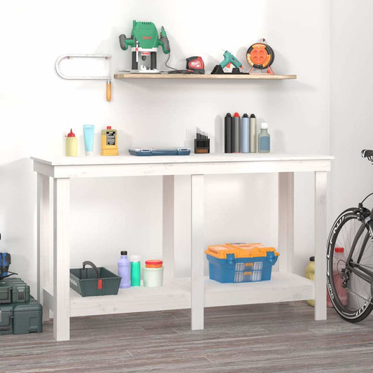 vidaXL Πάγκος Εργασίας Λευκός 140x50x80 εκ. από Μασίφ Ξύλο Πεύκου