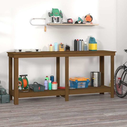 vidaXL Πάγκος Εργασίας Μελί Καφέ 180 x 50 x 80 εκ. Μασίφ Ξύλο Πεύκο