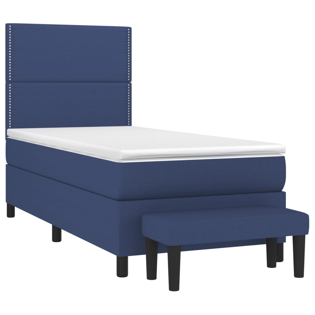 vidaXL Κρεβάτι Boxspring με Στρώμα Μπλε 90x190 εκ.Υφασμάτινο