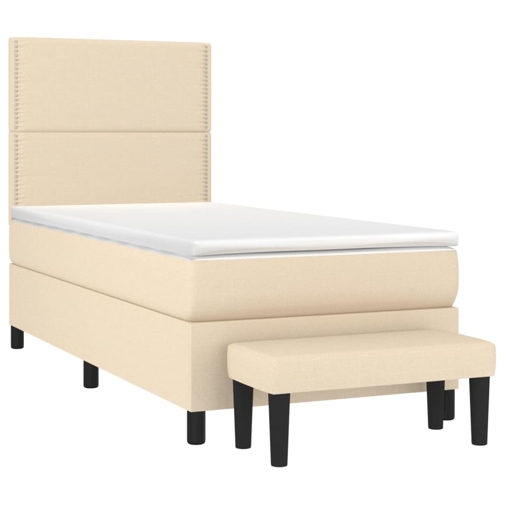 vidaXL Κρεβάτι Boxspring με Στρώμα Κρεμ 90x200 εκ.Υφασμάτινο