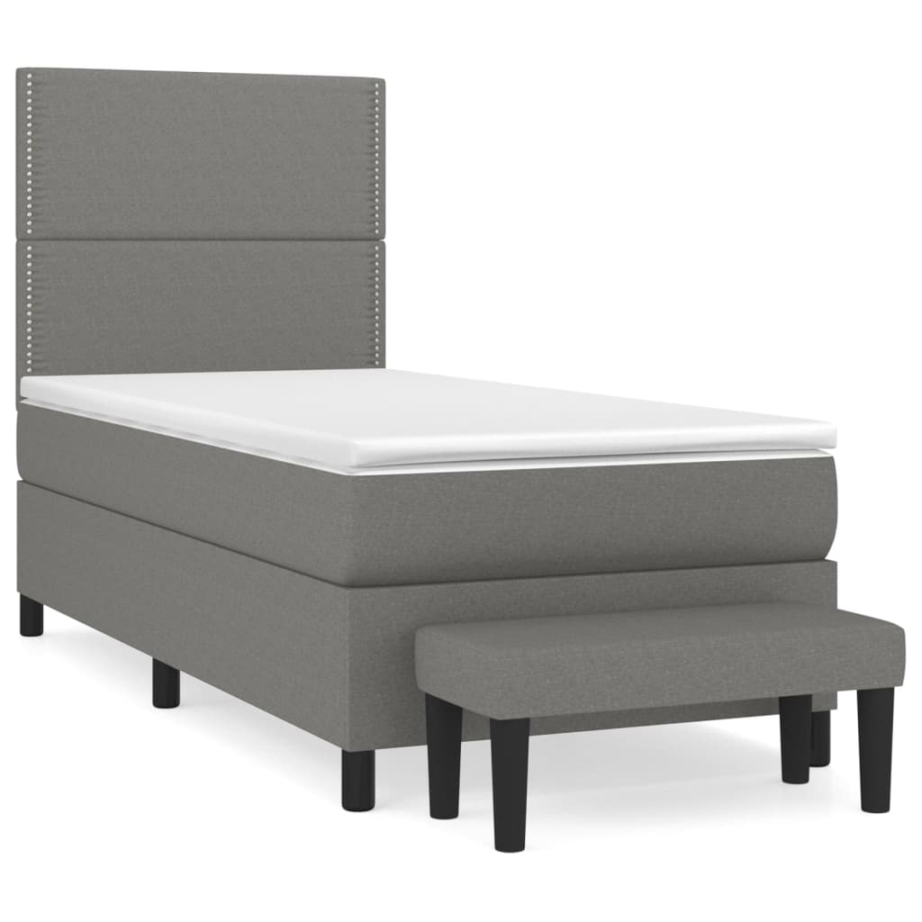 vidaXL Κρεβάτι Boxspring με Στρώμα Σκούρο Γκρι 100x200 εκ. Υφασμάτινο