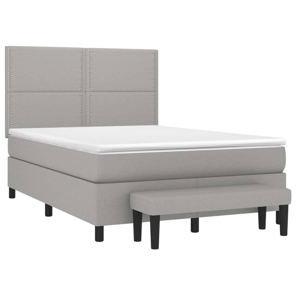 vidaXL Κρεβάτι Boxspring με Στρώμα Ανοιχτό Γκρι 140x190 εκ. Υφασμάτινο