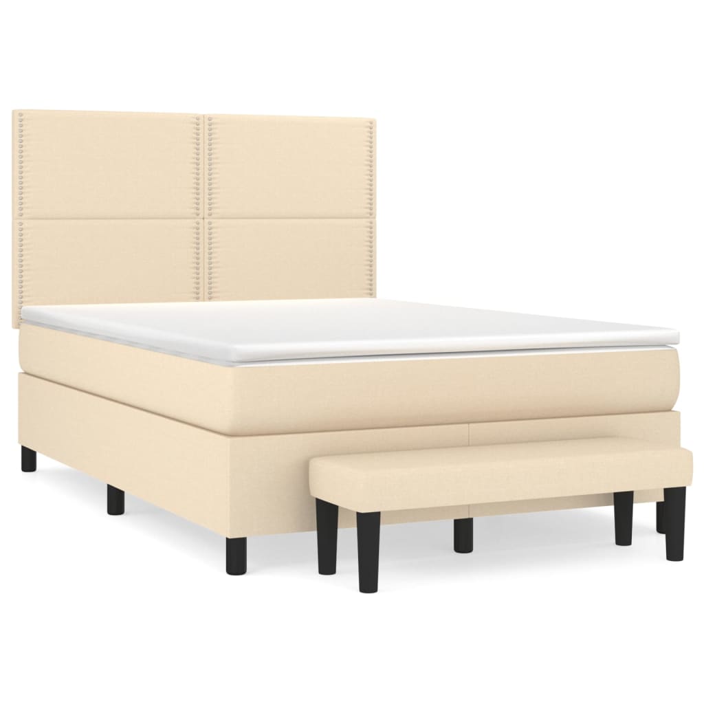 vidaXL Κρεβάτι Boxspring με Στρώμα Κρεμ 140x190 εκ. Υφασμάτινο