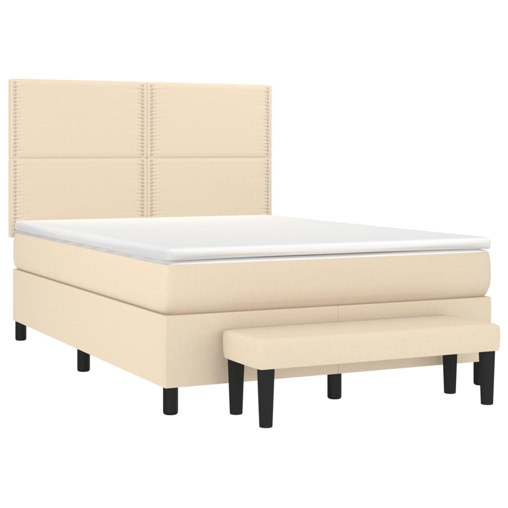 vidaXL Κρεβάτι Boxspring με Στρώμα Κρεμ 140x190 εκ. Υφασμάτινο