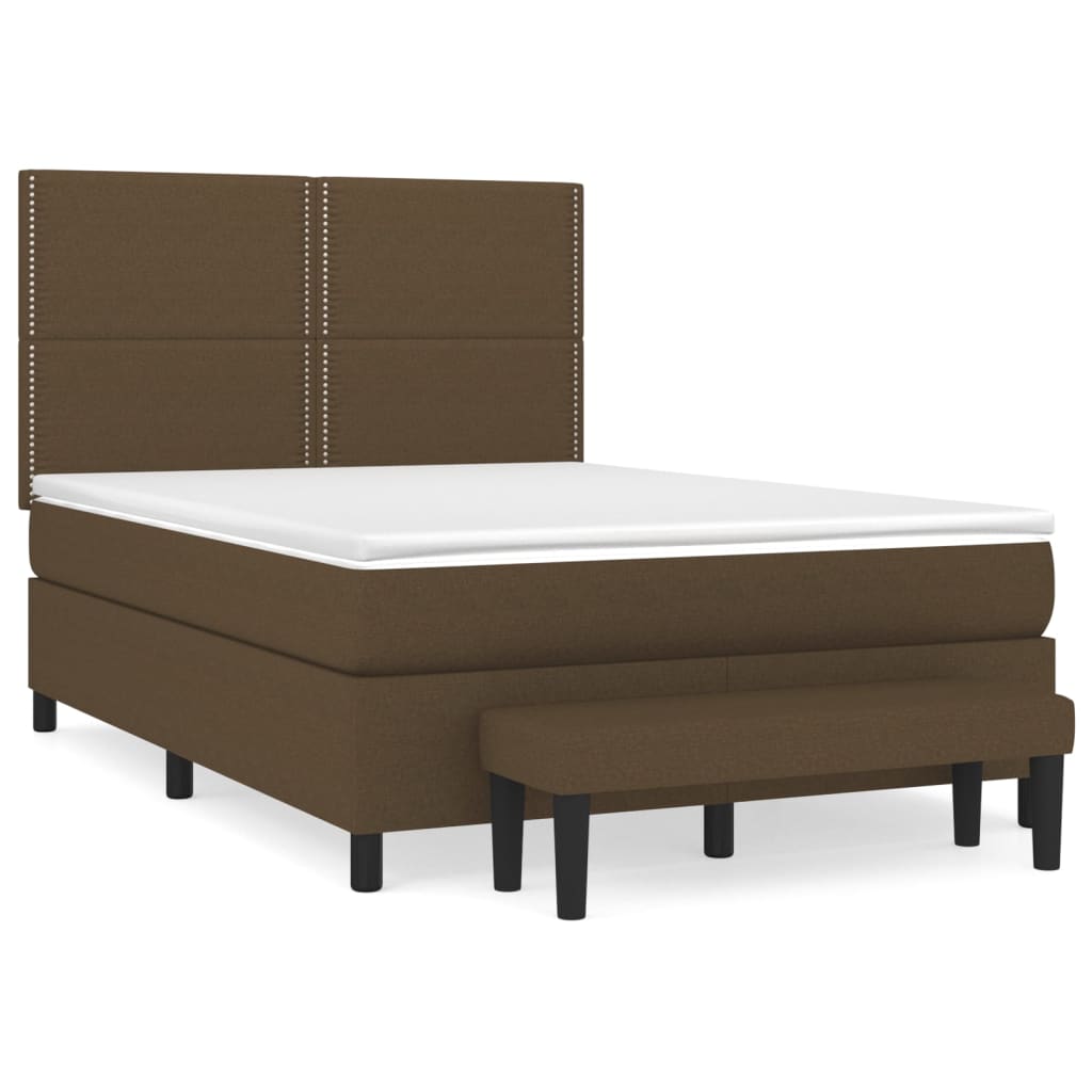 vidaXL Κρεβάτι Boxspring με Στρώμα Σκούρο Καφέ 140x200 εκ Υφασμάτινο