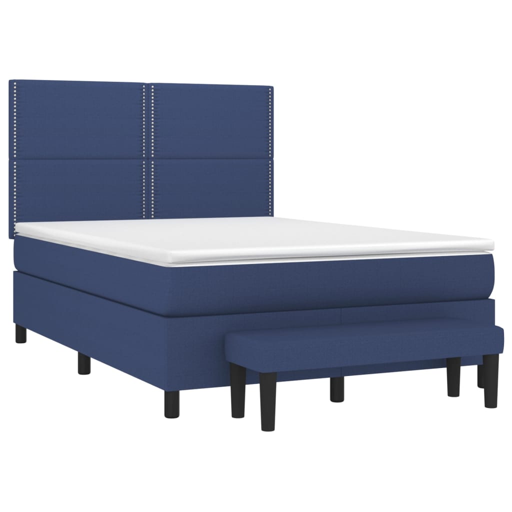 vidaXL Κρεβάτι Boxspring με Στρώμα Μπλε 140x200 εκ. Υφασμάτινο