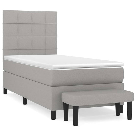 vidaXL Κρεβάτι Boxspring με Στρώμα Ανοιχτό Γκρι 90x190 εκ. Υφασμάτινο