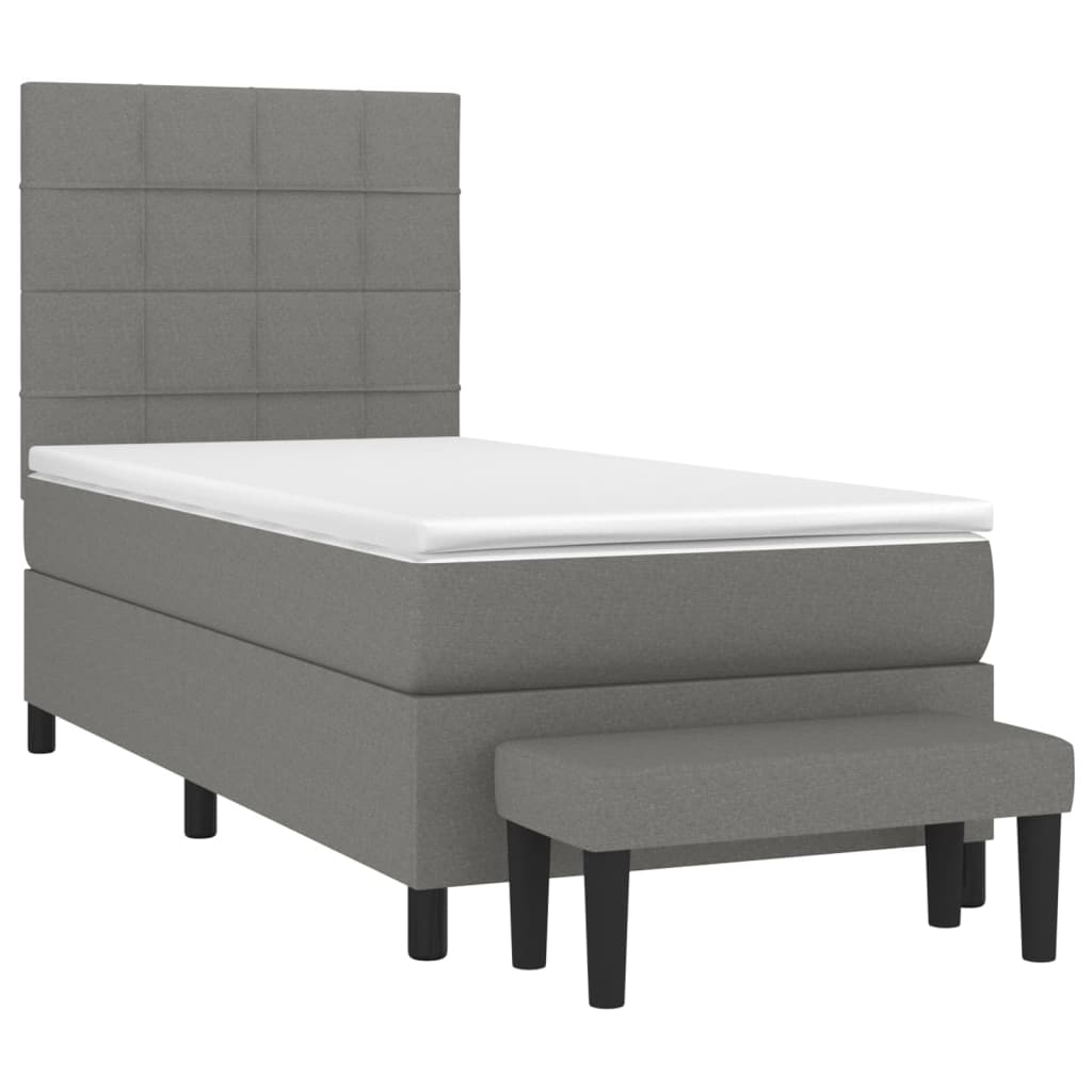 vidaXL Κρεβάτι Boxspring με Στρώμα Σκούρο Γκρι 90x190 εκ. Υφασμάτινο