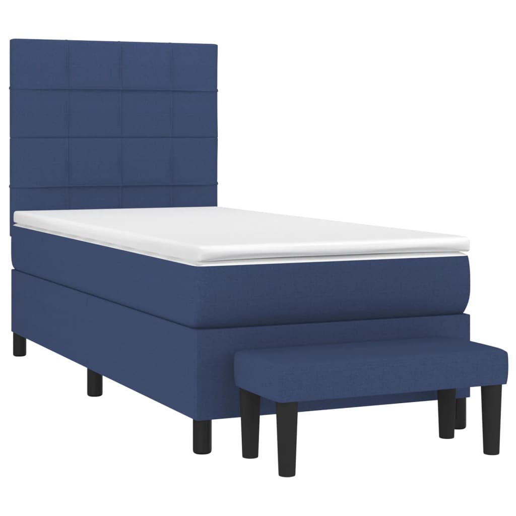 vidaXL Κρεβάτι Boxspring με Στρώμα Μπλε 90x190 εκ.Υφασμάτινο
