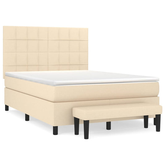 vidaXL Κρεβάτι Boxspring με Στρώμα Κρεμ 140x190 εκ. Υφασμάτινο