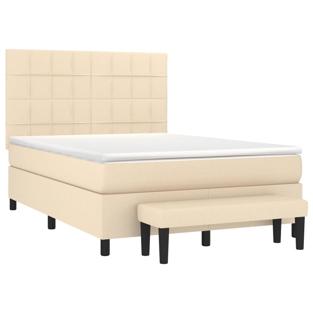 vidaXL Κρεβάτι Boxspring με Στρώμα Κρεμ 140x200 εκ. Υφασμάτινο