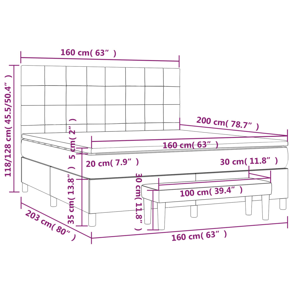 vidaXL Κρεβάτι Boxspring με Στρώμα Σκούρο Γκρι 160x200 εκ Υφασμάτινο
