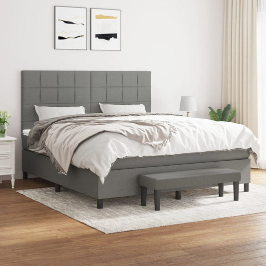 vidaXL Κρεβάτι Boxspring με Στρώμα Σκούρο Γκρι 160x200 εκ Υφασμάτινο