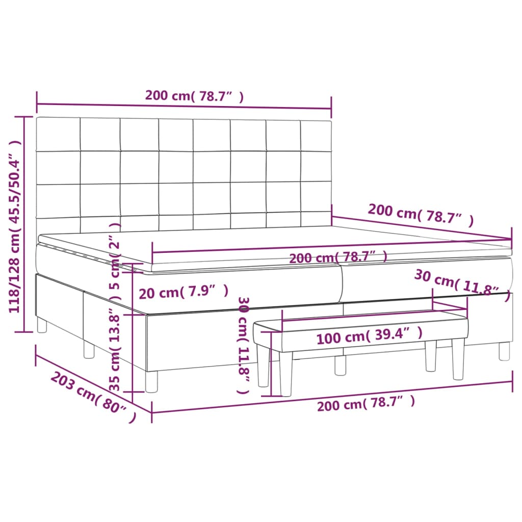 vidaXL Κρεβάτι Boxspring με Στρώμα Σκούρο Γκρι 200x200 εκ. Υφασμάτινο