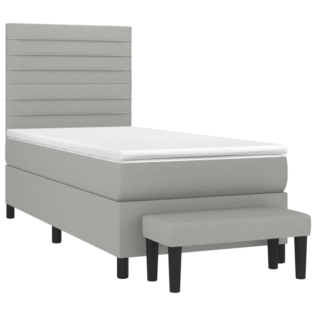 vidaXL Κρεβάτι Boxspring με Στρώμα Ανοιχτό Γκρι 90x190 εκ. Υφασμάτινο